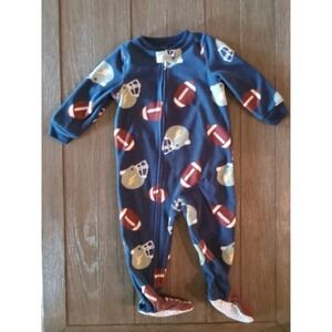 Carter's Boys 18M Dark Blue Football Fleece Zippered Long Sleeves Footie Pajama